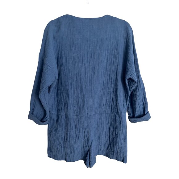 2/$25 ZARA Blue Medium Textured Long Sleeve Romper Double Tie Neck Detail - Picture 10 of 13
